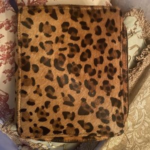 Pottery Barn LEOPARD Fur Leather Jewelry Case Bag